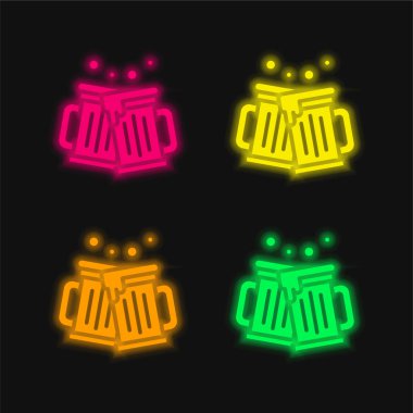 Beers dört renk parlayan neon vektör simgesi