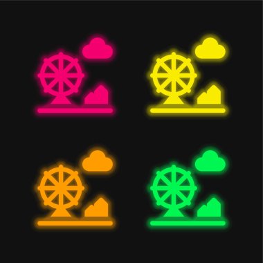 Lunapark dört renkli neon vektör simgesi
