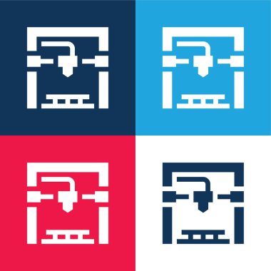 3d yazıcı mavi ve kırmızı dört renk minimal simgesi seti