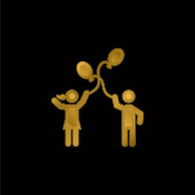 Altın kaplama metalik simge ya da logo vektörü çalan balon