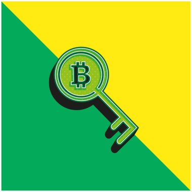 Bitcoin Anahtarı veya Parola Sembolü Yeşil ve Sarı 3d vektör simgesi logosu