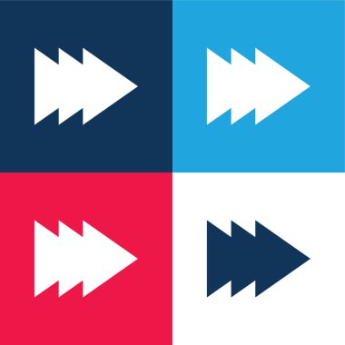 Üç Sağ Gruplandırılmış Ok Mavi ve Kırmızı Dört Renkli Minimum Simge Kümesi