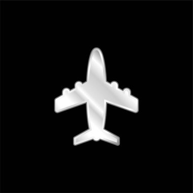 Airliner silver plated metallic icon clipart