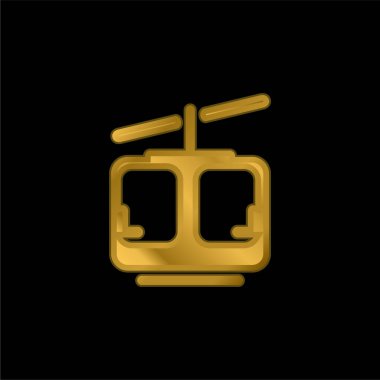 Aerial Lift gold plated metalic icon or logo vector clipart
