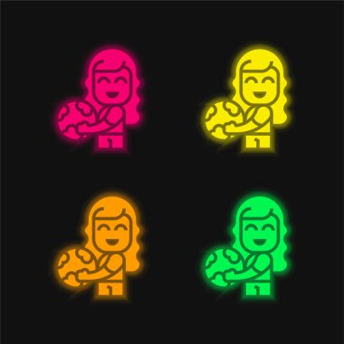 Plaj topu dört renk parlayan neon vektör simgesi