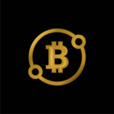 İki Noktalı Bir Çemberde Bitcoin İşareti Sembol altın kaplama metal simge veya logo vektörü