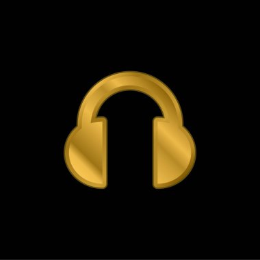 Siyah kulaklıklar altın kaplama metalik simge veya logo vektörü