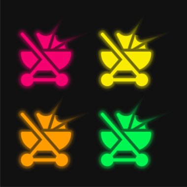 Bebek Stroller dört renkli parlayan neon vektör simgesi