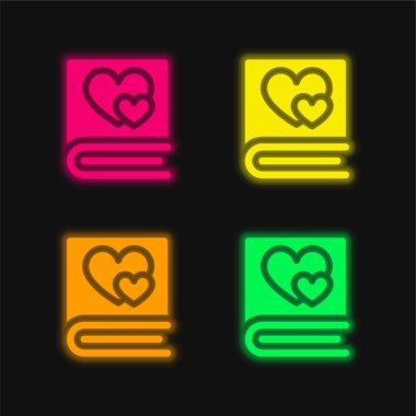Kitap dört renk parlayan neon vektör simgesi