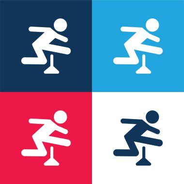 Atlayan Atletizm Silueti mavi ve kırmızı dört renk minimal simgesi seti