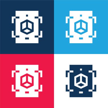 Artırılmış Gerçeklik mavi ve kırmızı dört renk en az simge kümesi