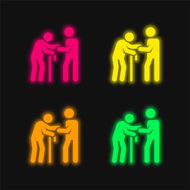 Parlayan dört renk neon vektör simgesi yardım