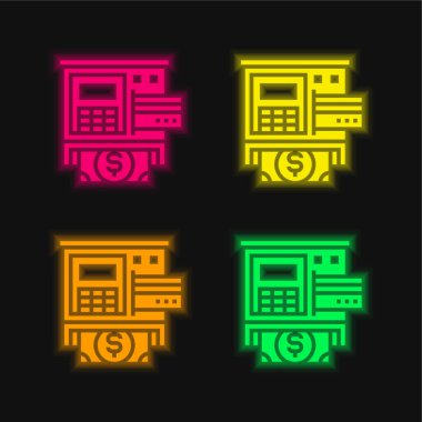 ATM 4 renk neon vektör simgesi