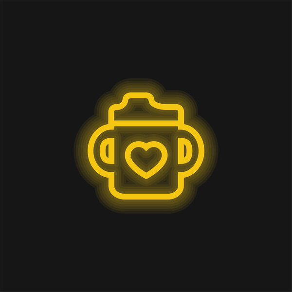 Baby Bottle With A Heart yellow glowing neon icon