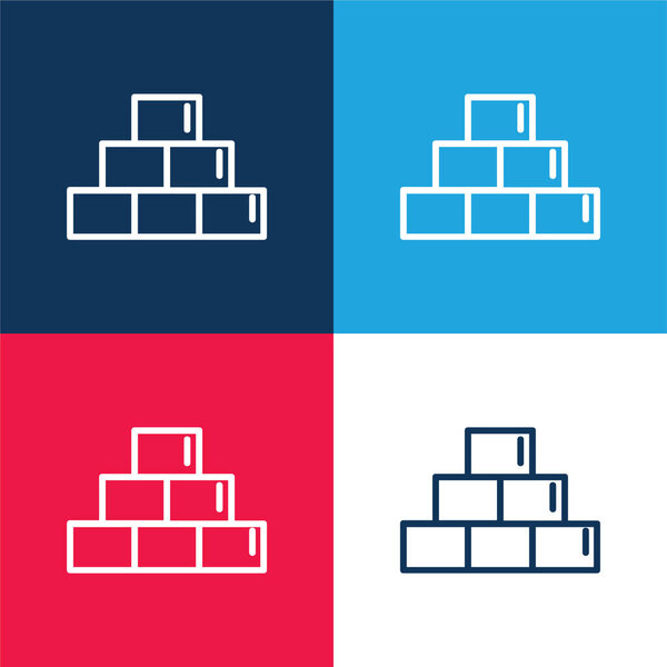 Bricks Outline Symbol Inside A Circle blue and red four color minimal icon set