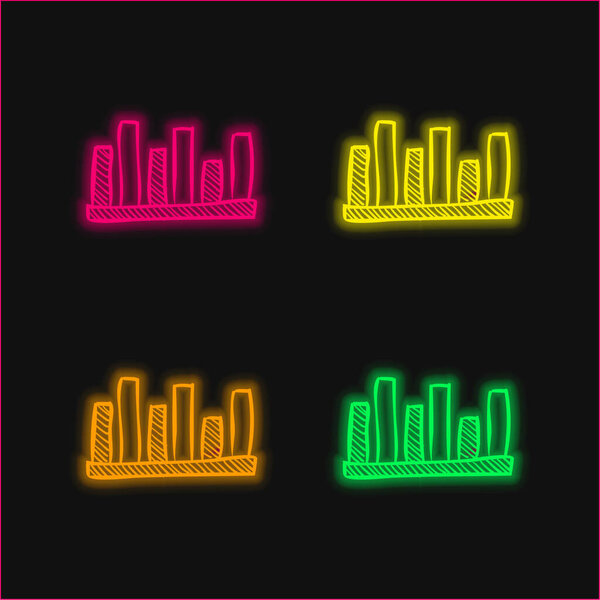 Bars Graphic Of Comparison four color glowing neon vector icon