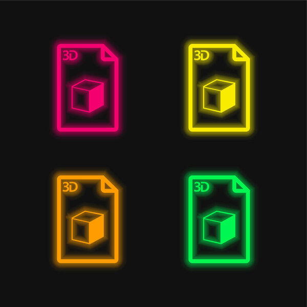3d Печатный лист бумаги с изображением куба четырехцветный светящийся неоновый вектор значок