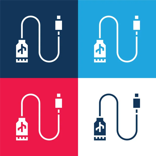 Adaptador Azul Rojo Conjunto Iconos Mínimo Cuatro Colores — Vector de stock