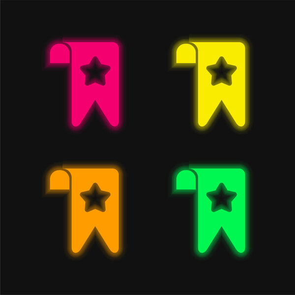 Bookmark four color glowing neon vector icon