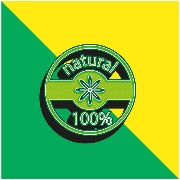 100% натуральный знак зеленый и желтый современный 3D логотип векторной иконки