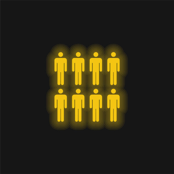 8 Persons yellow glowing neon icon