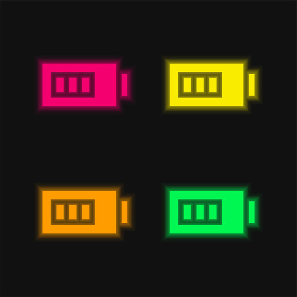 Battery four color glowing neon vector icon