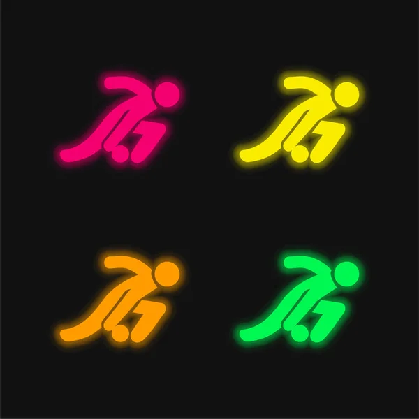 Bowling Four Color Glowing Neon Vector Icon — Stock Vector