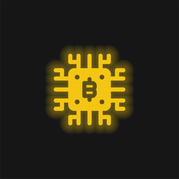 Желтая сияющая неоновая икона Bitcoin