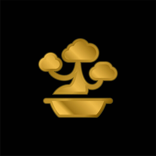 Bonsai gold plated metalic icon or logo vector