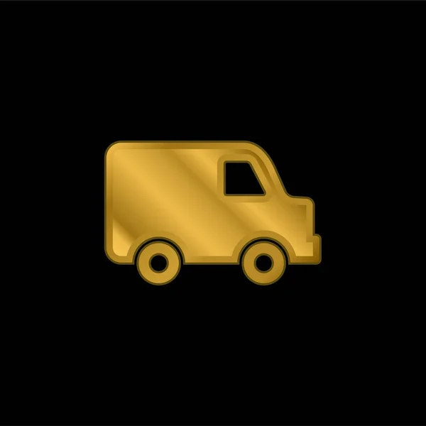 Black Delivery Small Truck Side View Gold Plated Metalic Icon — Stock Vector