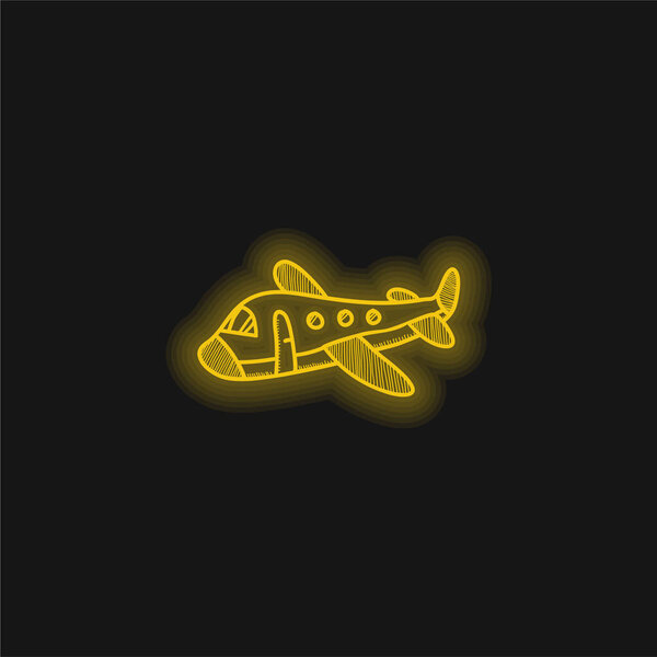 Airplane yellow glowing neon icon