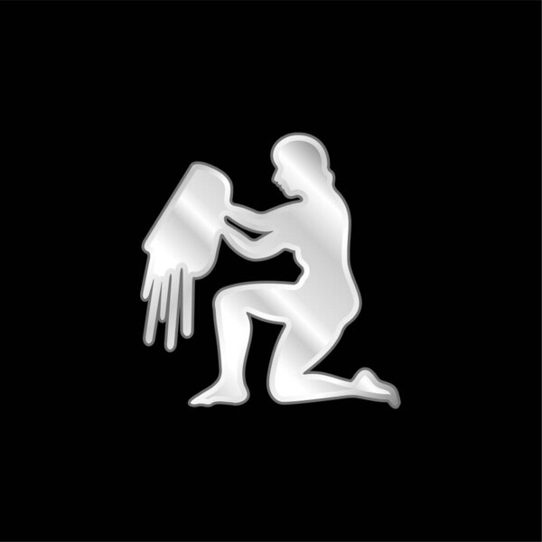 Aquarius Water Carrier Sign Silhouette silver plated metallic icon