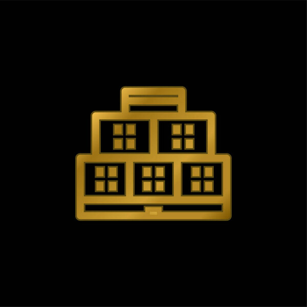 Apparment Block gold plated metalic icon or logo vector