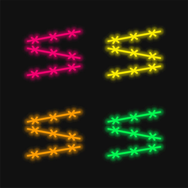 Barbed Wire four color glowing neon vector icon