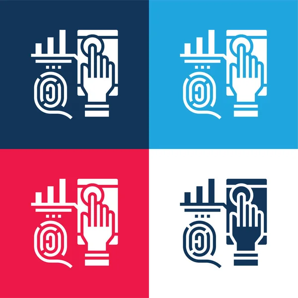 Biometric Blue Red Four Color Minimal Icon Set — Stock Vector