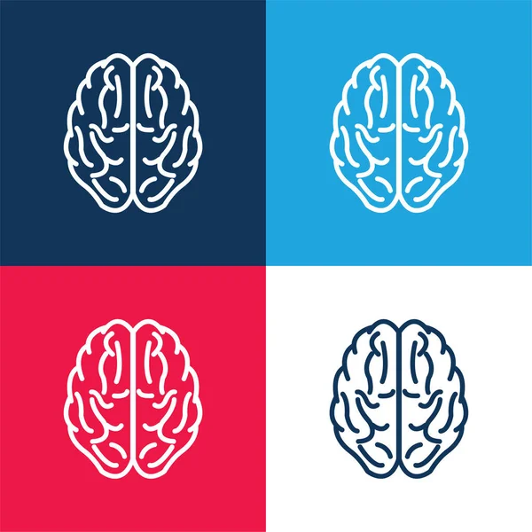 Esquema Vista Superior Del Cerebro Azul Rojo Conjunto Iconos Mínimo — Vector de stock