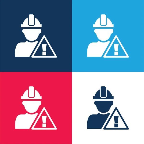 Atención Señal Construcción Trabajador Azul Rojo Cuatro Colores Mínimo Icono — Vector de stock