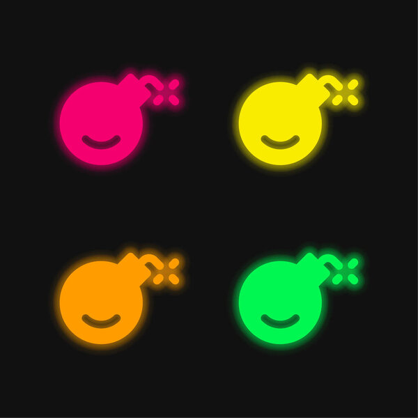 Бомба четыре цвета светящийся неоновый вектор значок