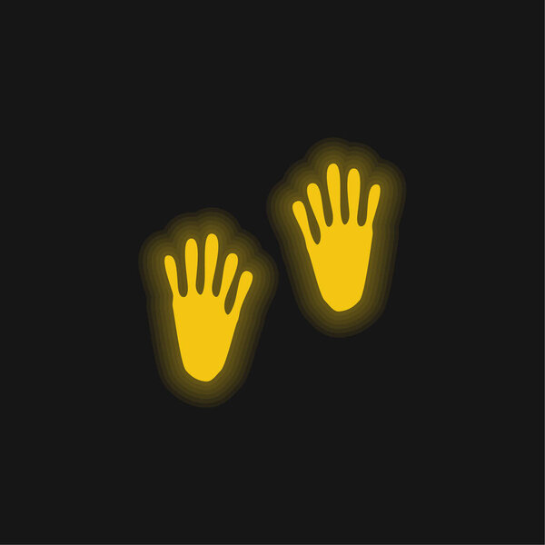 Animal Footprints yellow glowing neon icon