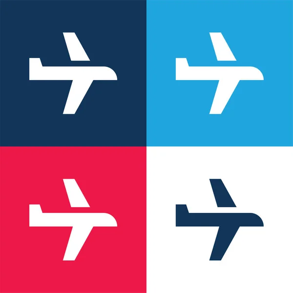 Airplane Blue Red Four Color Minimal Icon Set — Stock Vector