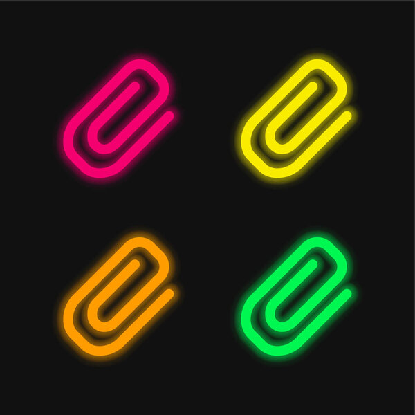 Attachment Diagonal Symbol Of A Paperclip four color glowing neon vector icon