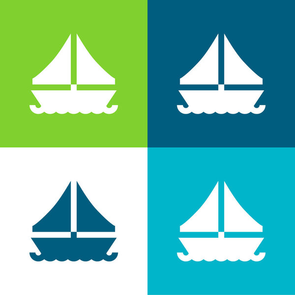 Boat Flat four color minimal icon set