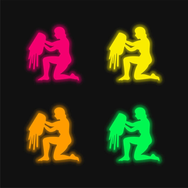 Aquarius Water Carrier Sign Silhouette four color glowing neon vector icon