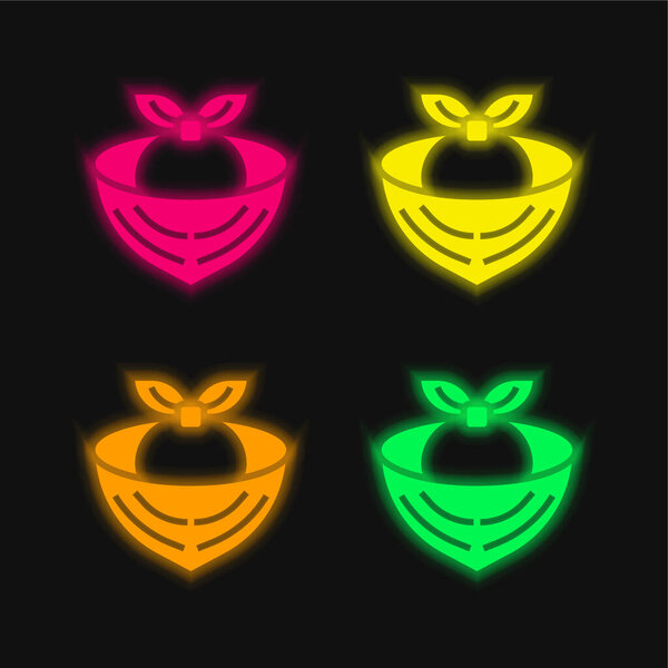 Bandana four color glowing neon vector icon