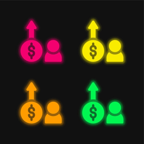 Benefits four color glowing neon vector icon