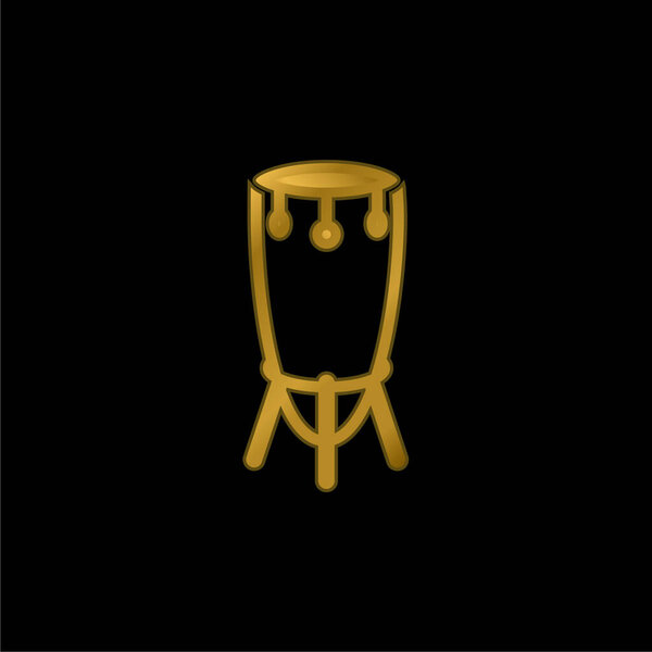 African Tall Drum With Stand gold plated metalic icon or logo vector