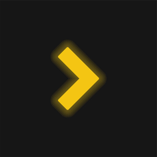 Arrow Angle Pointing to right yellow growing neon icon