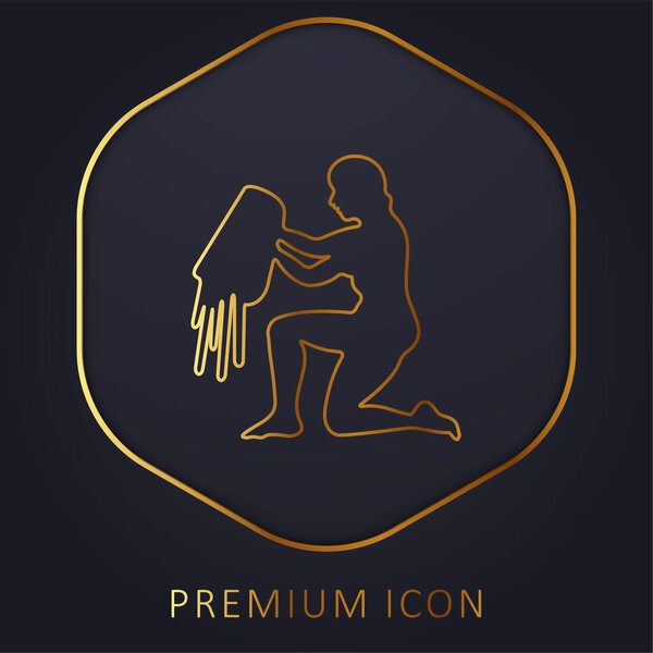 Aquarius Water Carrier Sign Silhouette golden line premium logo or icon