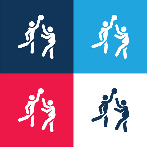 Basketball blue and red four color minimal icon set