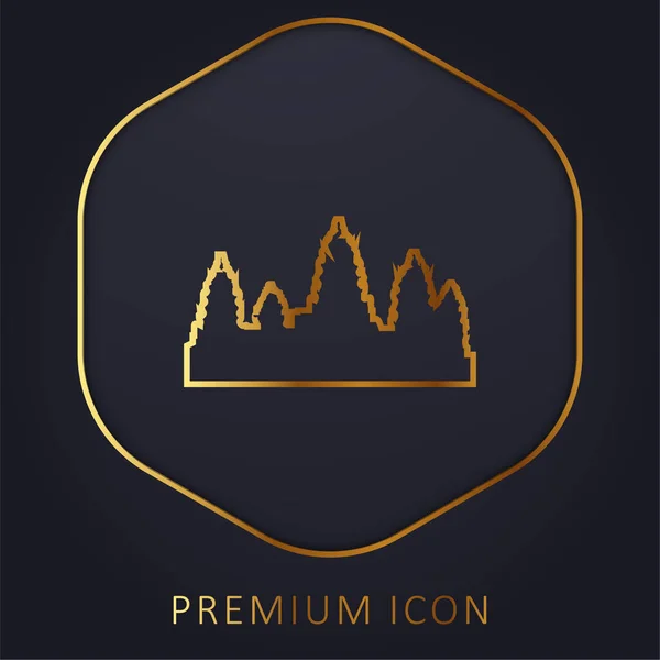 Angkor Wat Golden Line Premium Logo Icon — Stock Vector